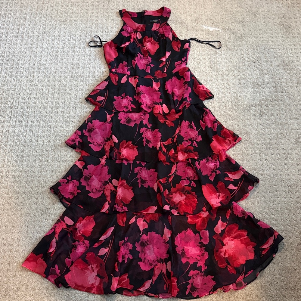 Tommy Hilfiger Pink and Black Floral Formal Dress